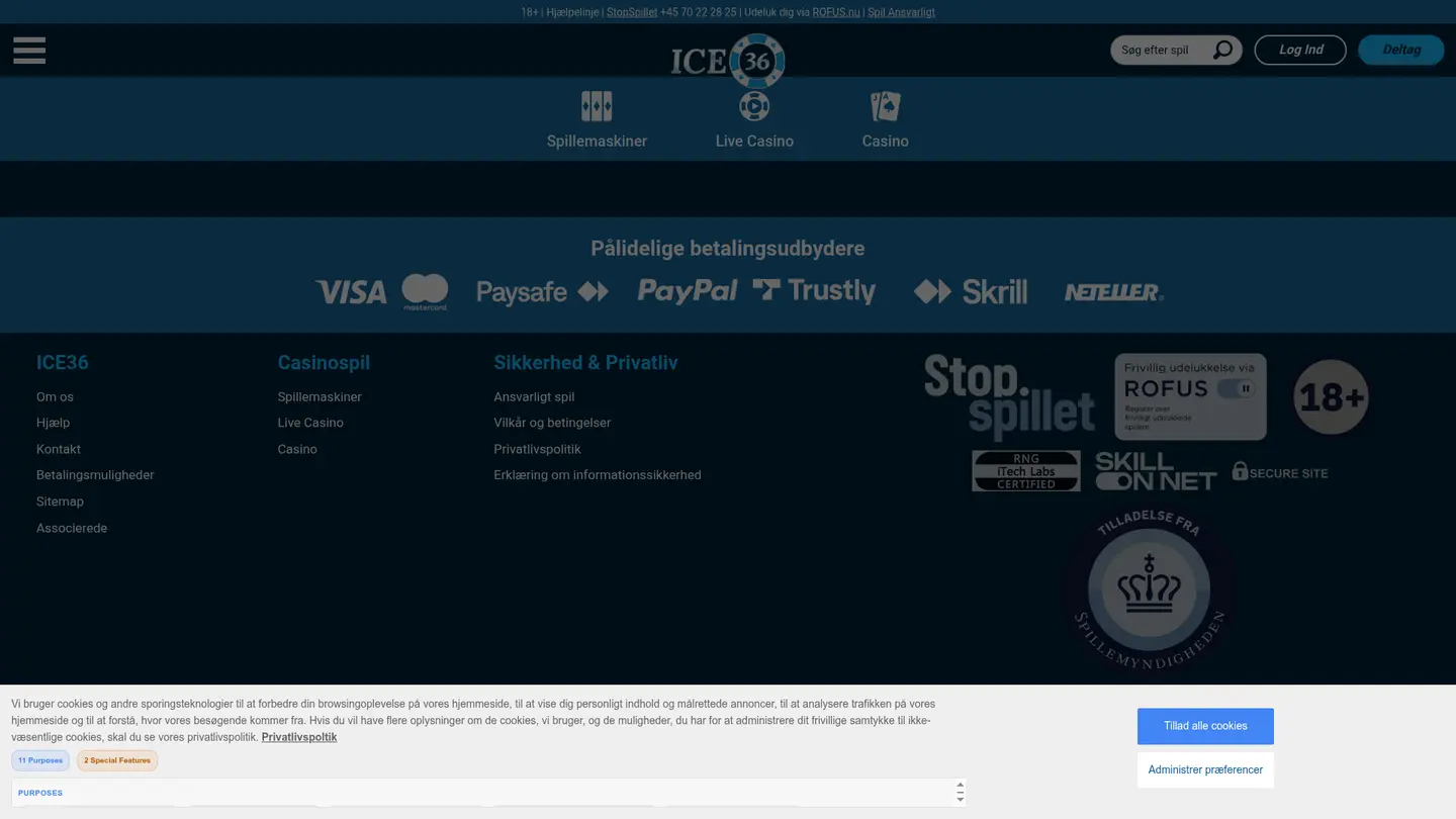 ICE36 Casino DK — Payment methods and licensing