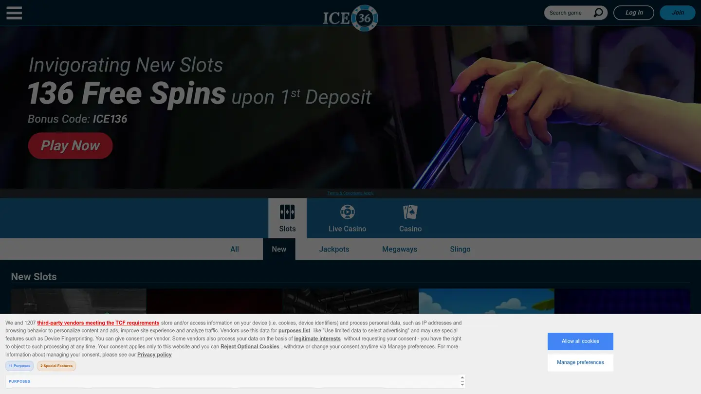 ICE36 Casino DK — Game lobby