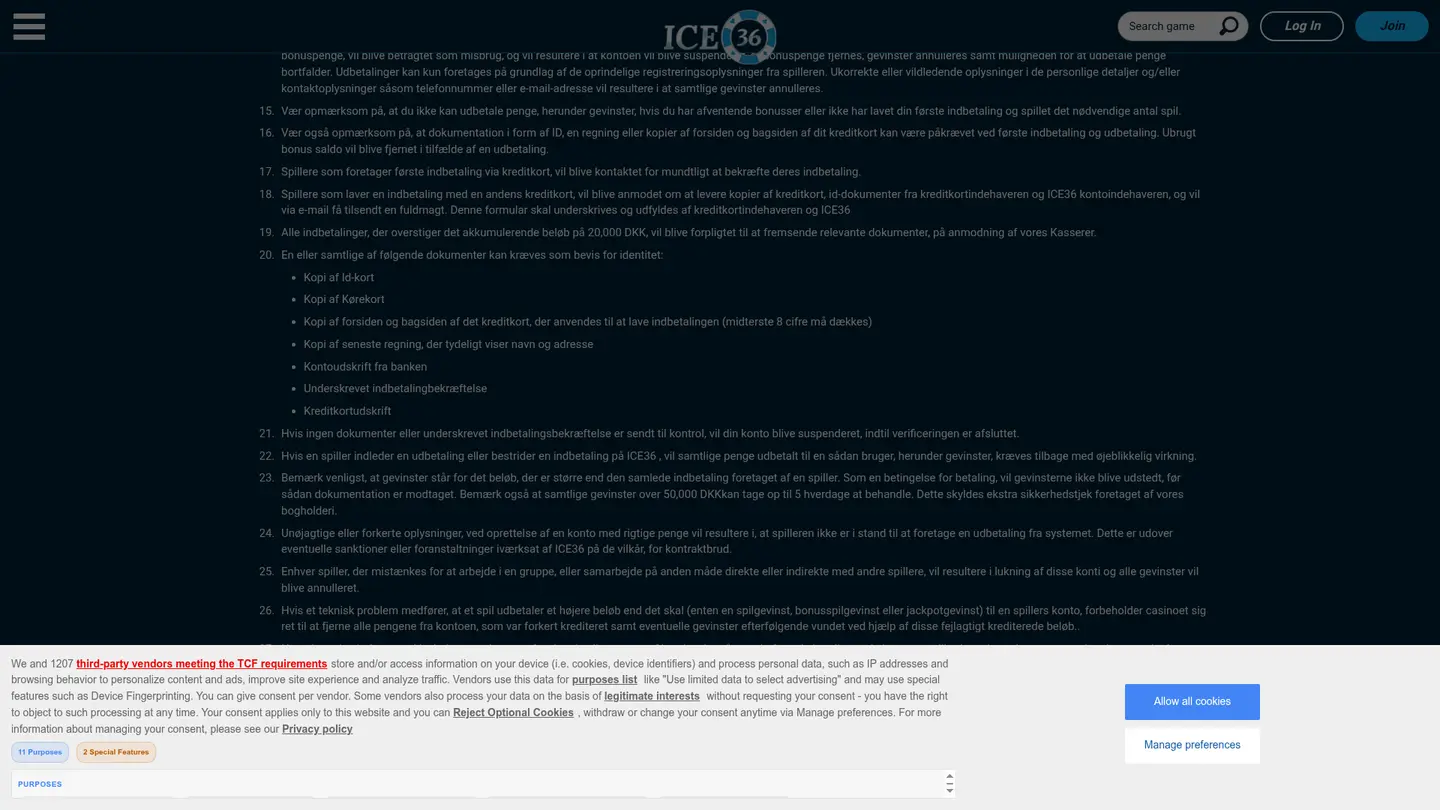 ICE36 Casino DK — Terms in detail