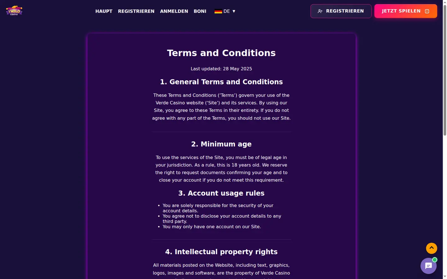 iWild Casino — Withdrawal terms