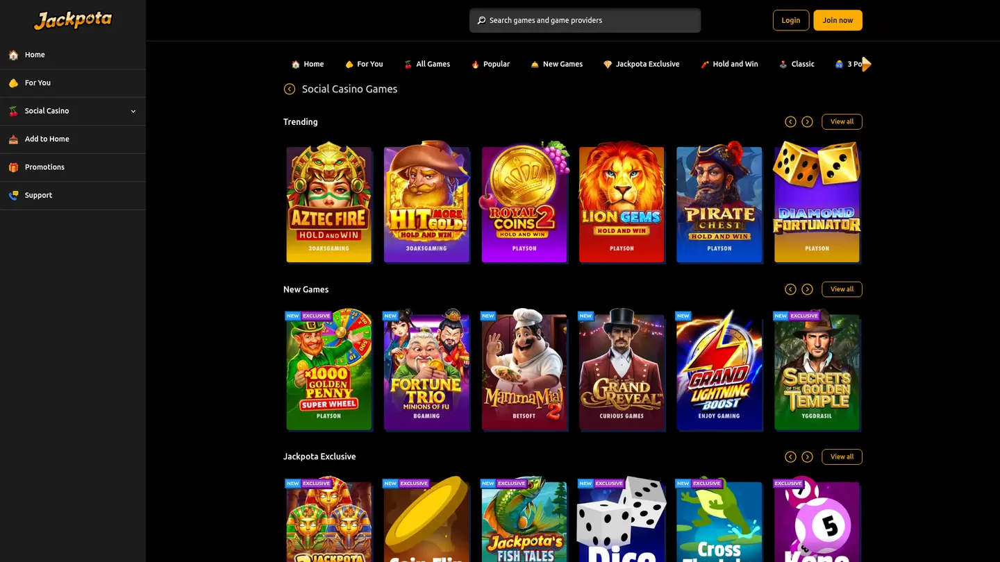 Jackpota Casino — Game lobby