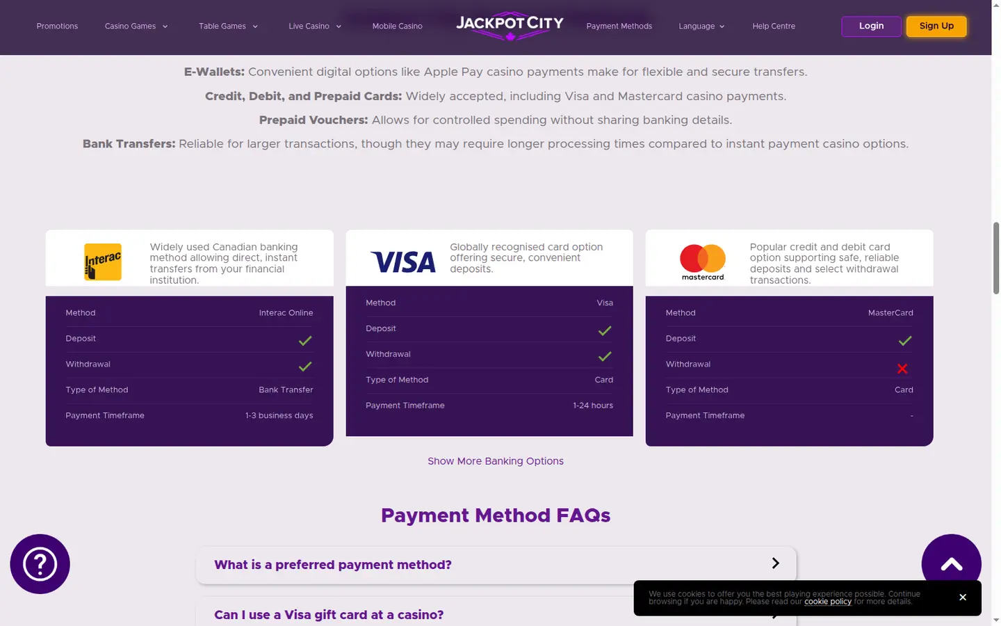 JackpotCity Casino Ontario — Deposit methods