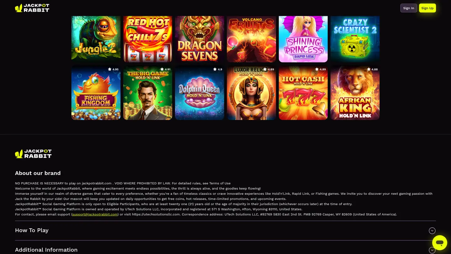 JackpotRabbit Social Casino — More of the lobby