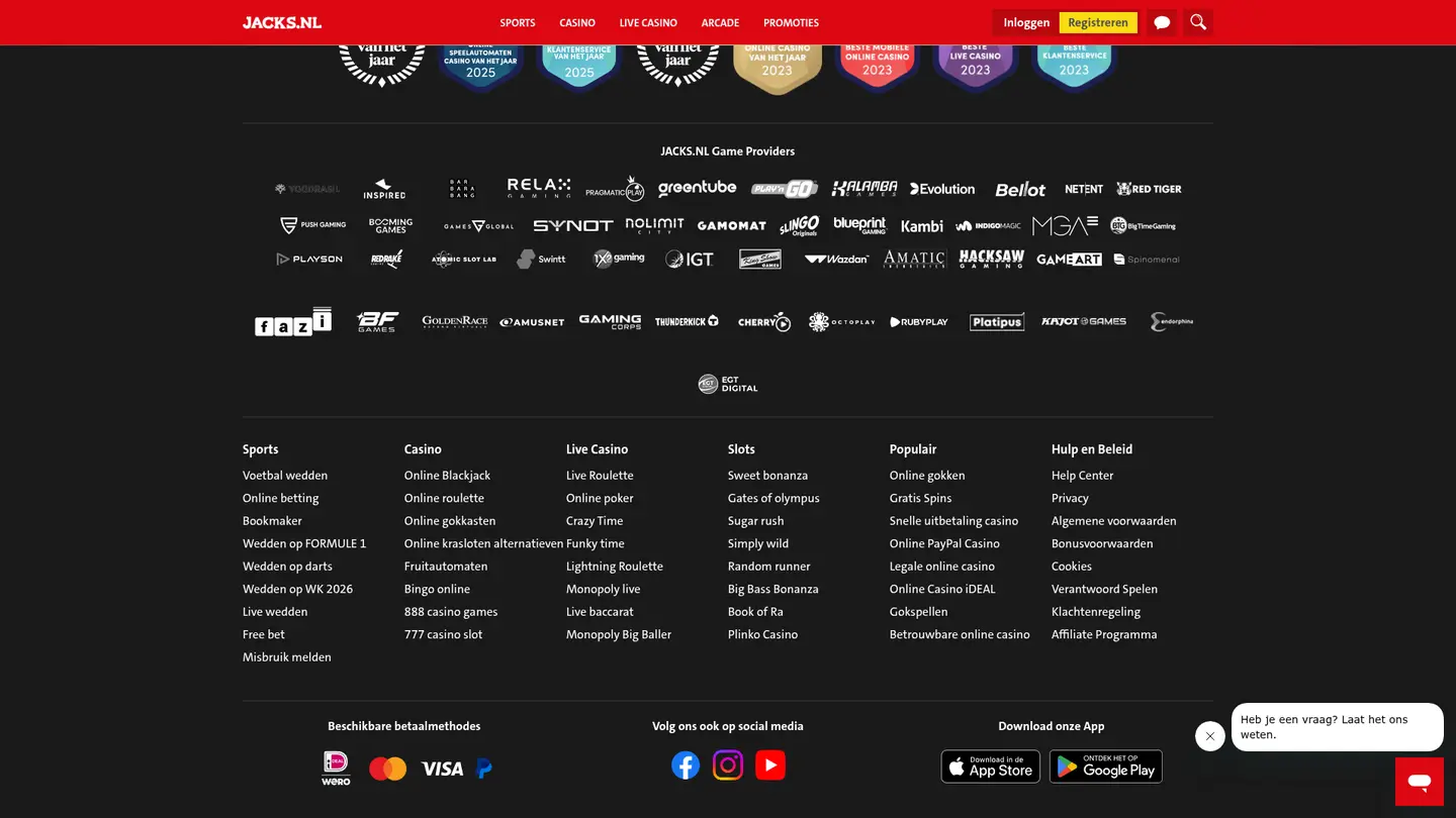 Jacks.nl Casino — Payment methods and licensing