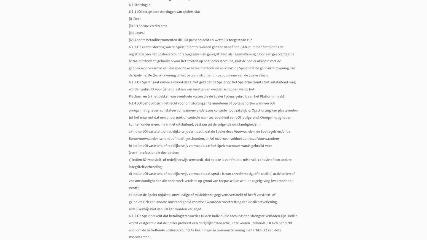 Jacks.nl Casino — Terms in detail