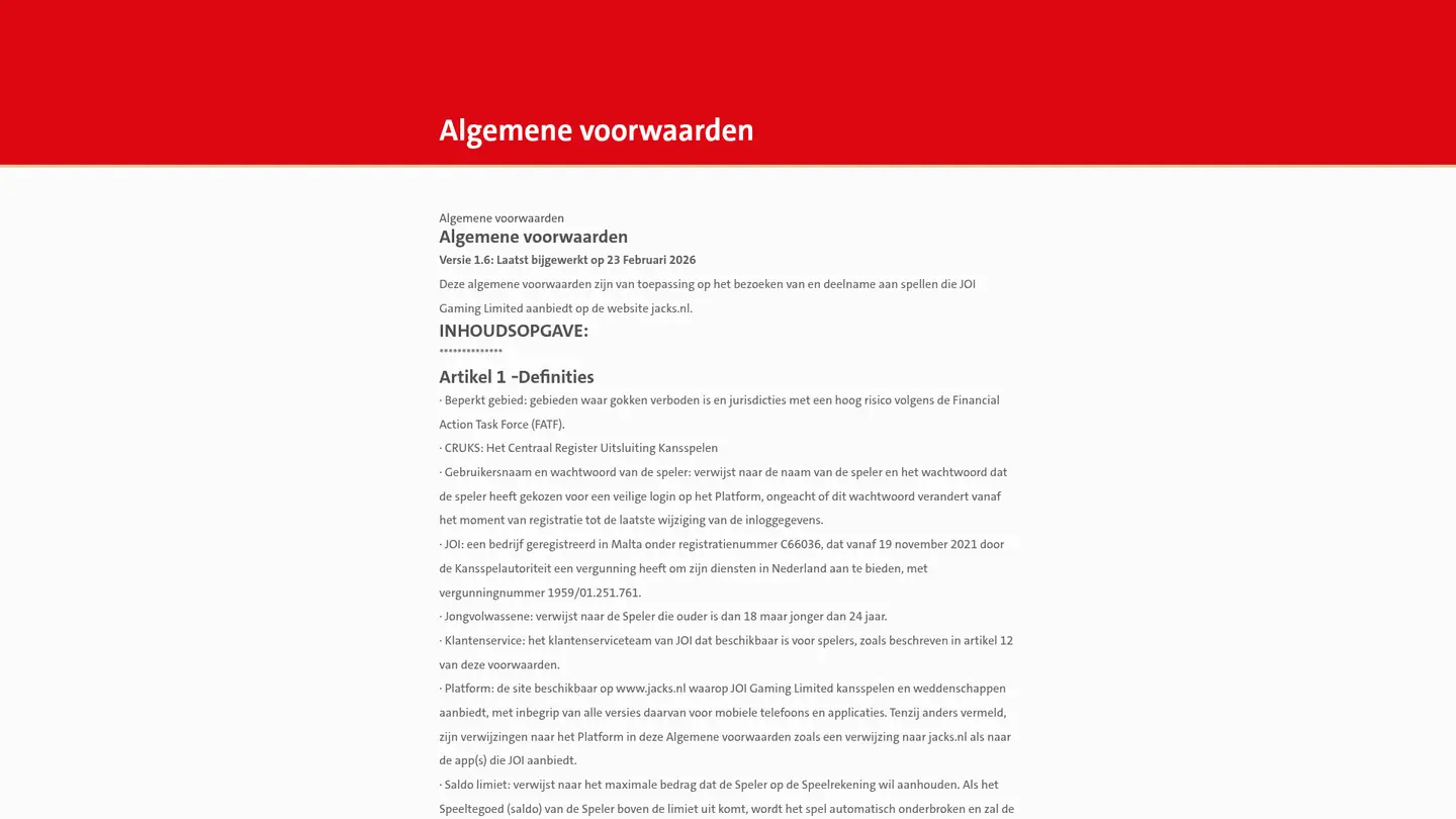 Jacks.nl Casino — Withdrawal terms