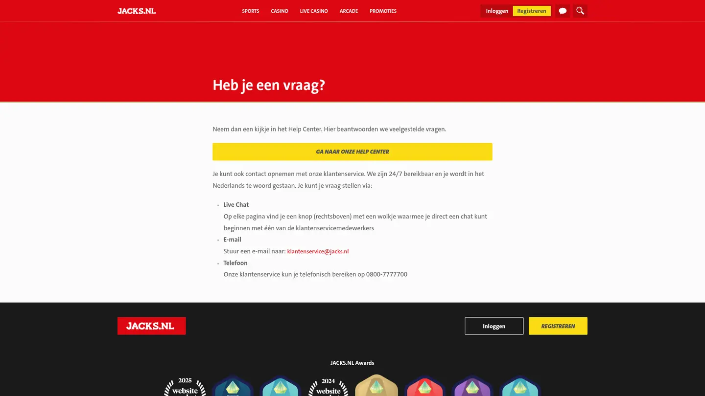 Jacks.nl Casino — Support and licensing