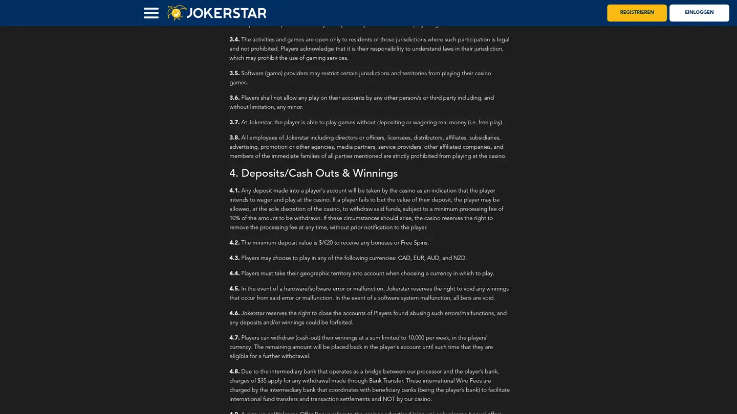 Jokerstar Casino — Terms in detail