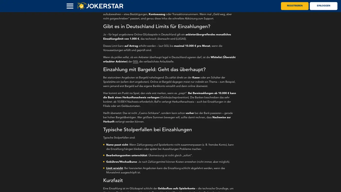 Jokerstar Casino — Deposit methods