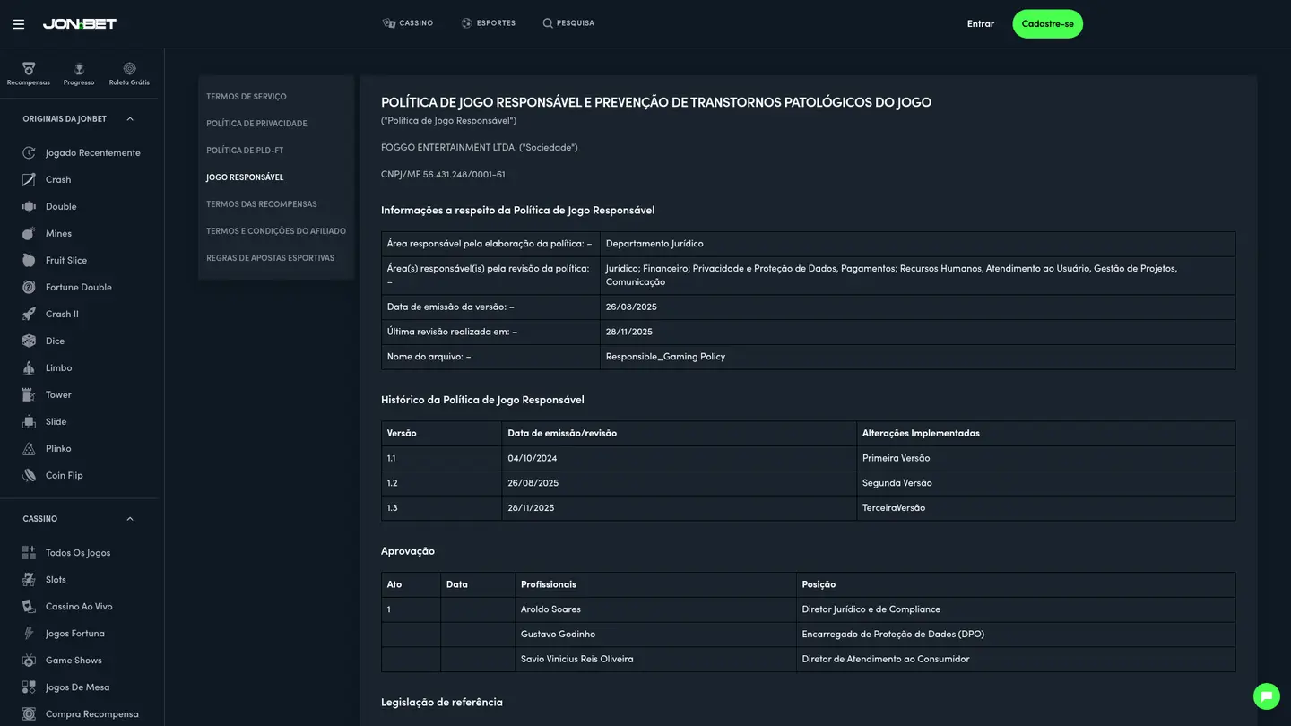 Jonbet Casino — Support and licensing