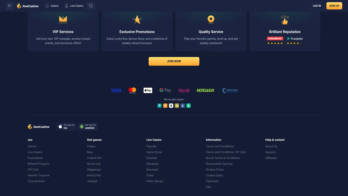 Joo Casino — Payment methods and licensing