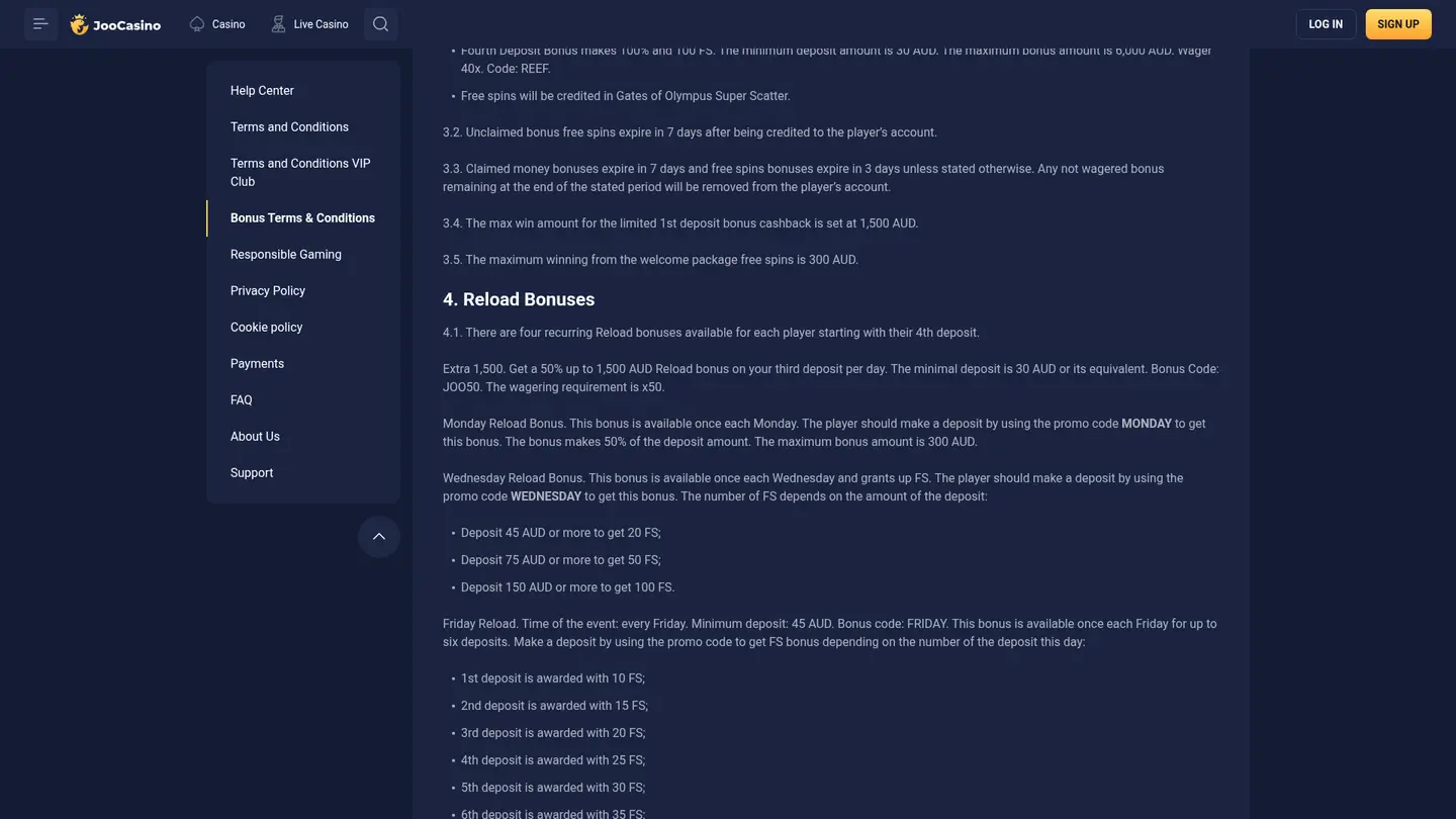Joo Casino — Terms in detail