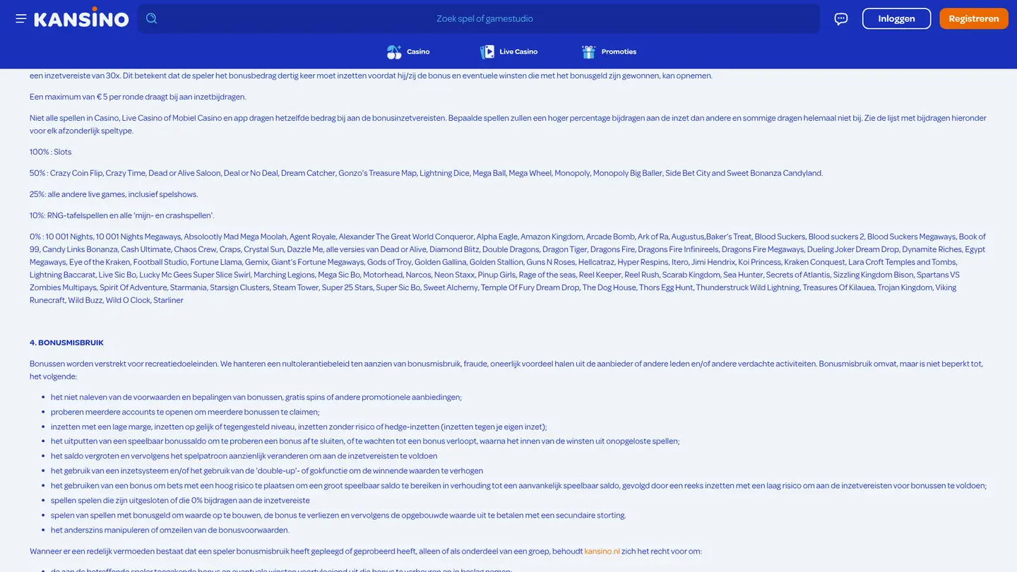 Kansino Casino — Terms in detail
