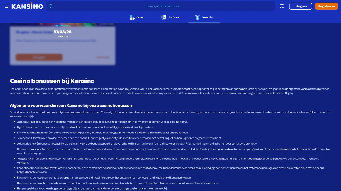 Kansino Casino — Offers in detail
