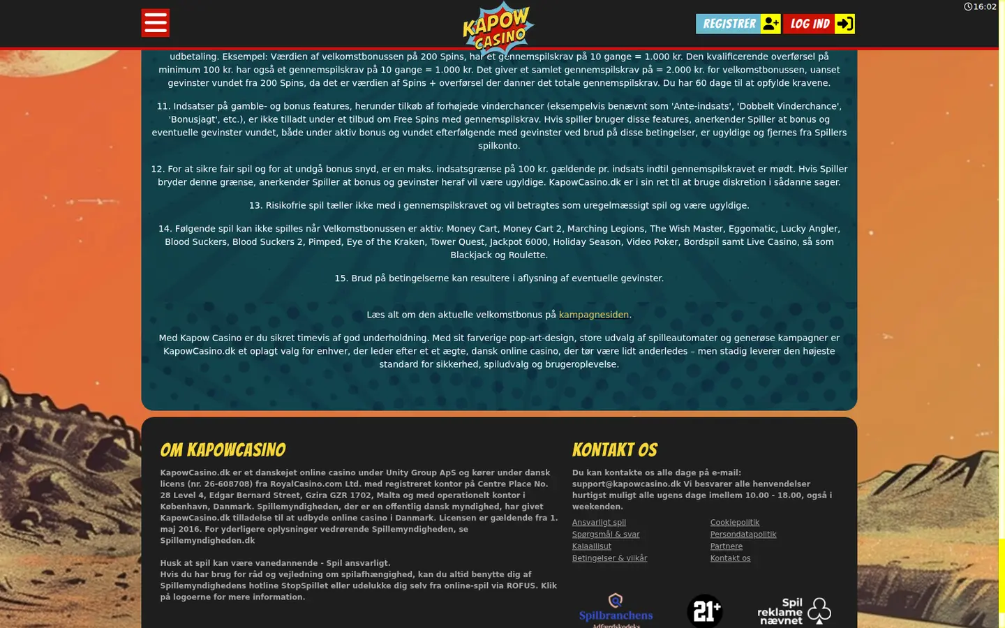 Kapow Casino — Payment methods and licensing