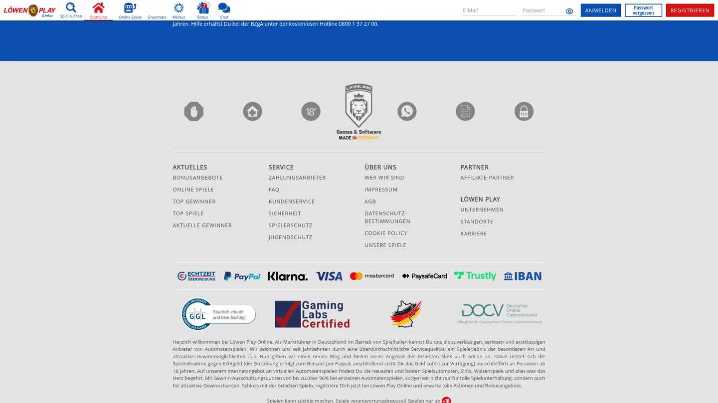 Löwen Play Casino — Payment methods and licensing