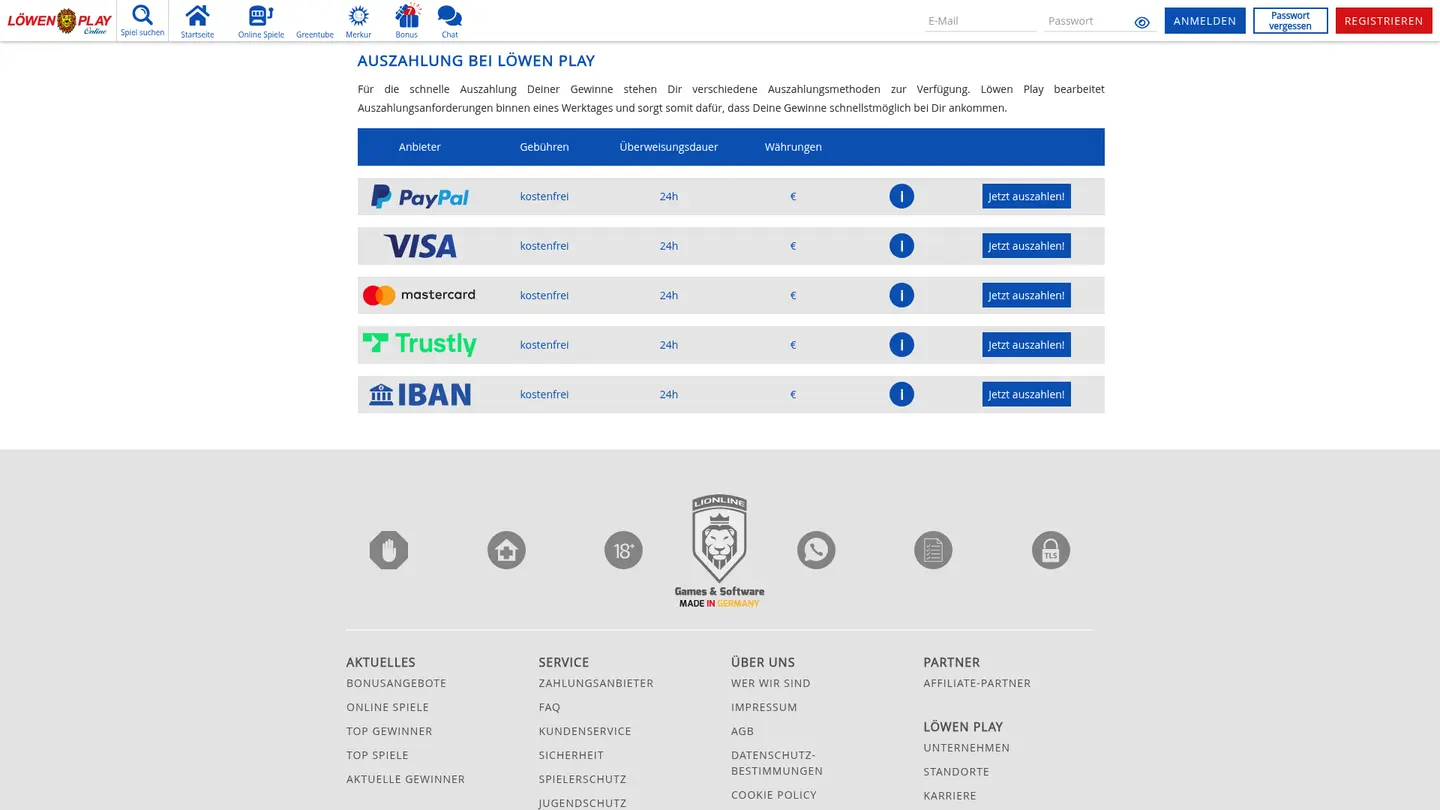 Löwen Play Casino — Deposit methods
