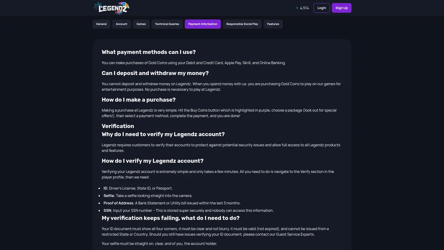 Legendz Casino — Banking