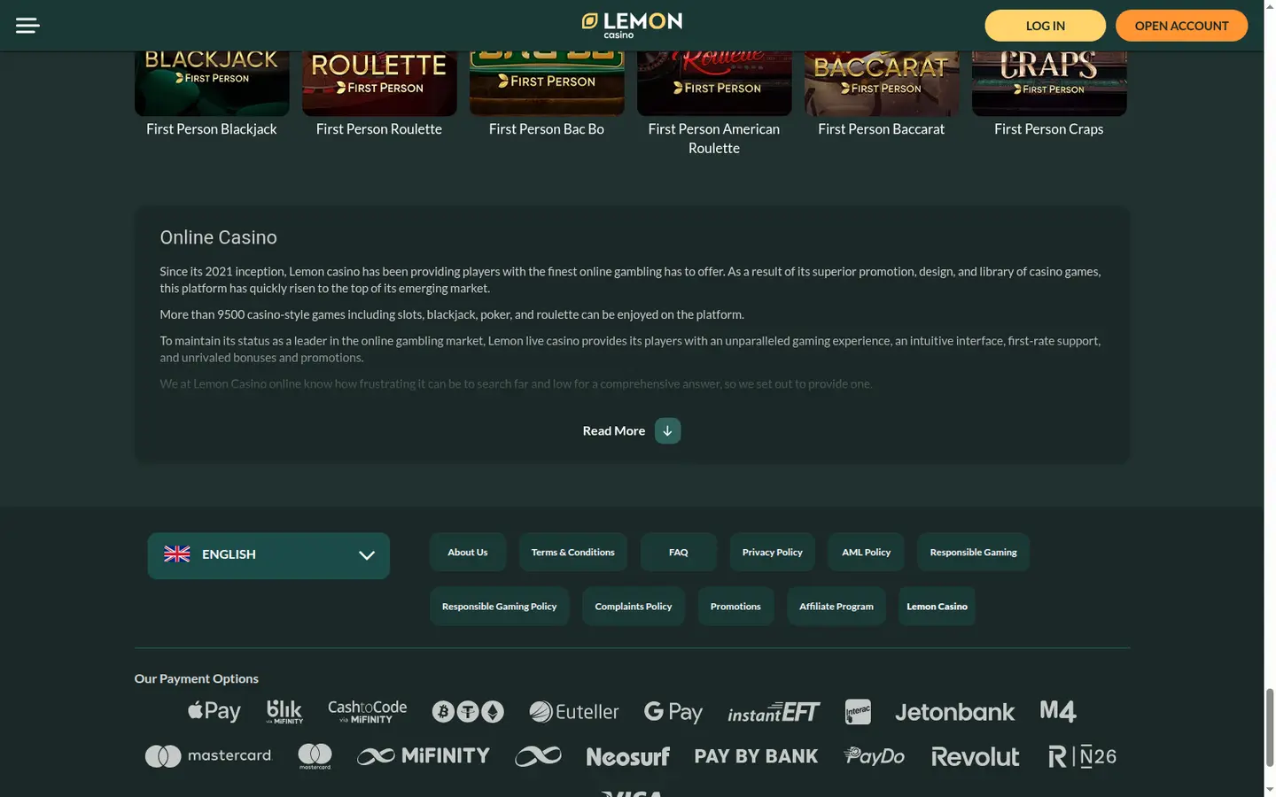 Lemon Casino — Payment methods and licensing