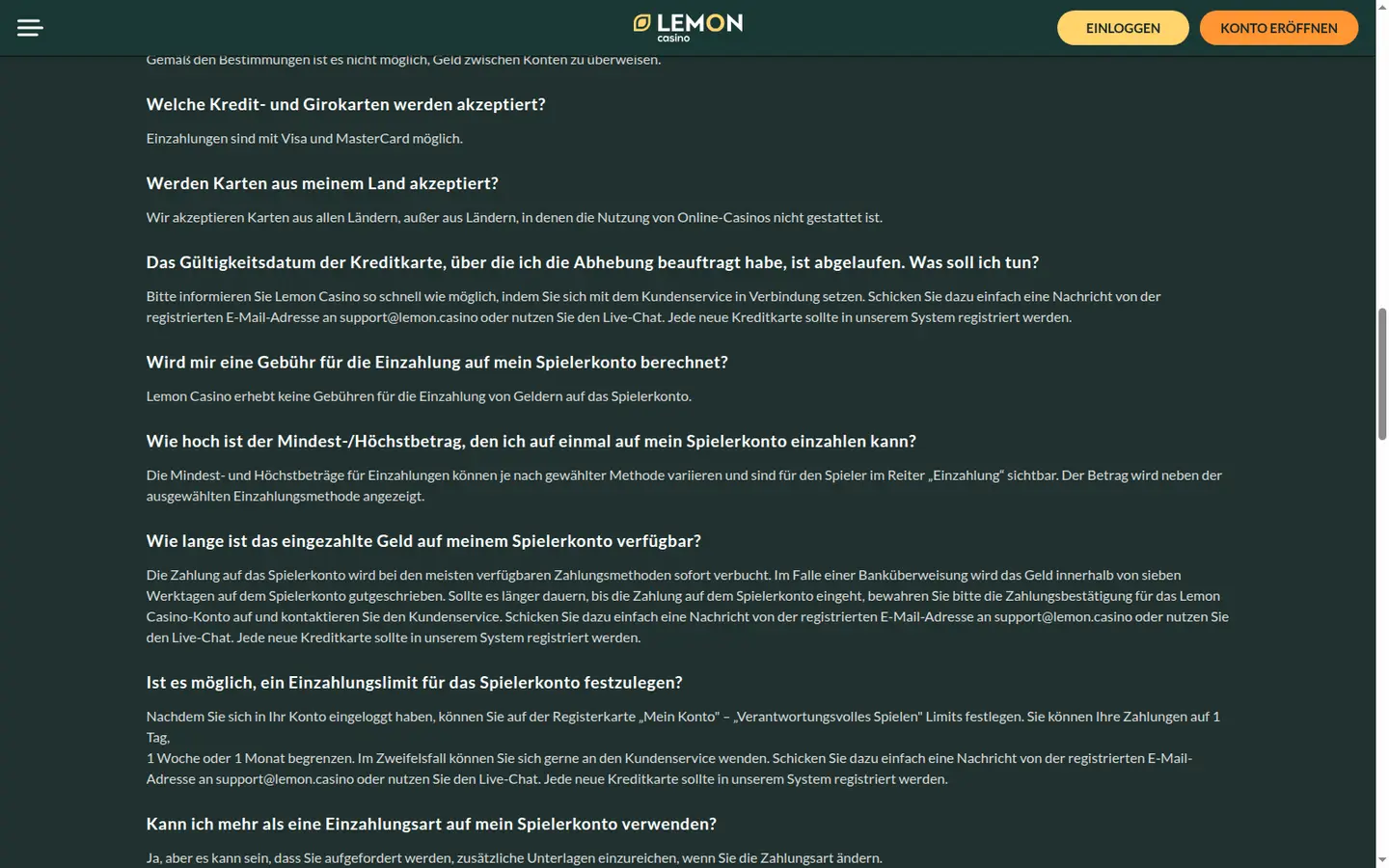 Lemon Casino — Support in detail