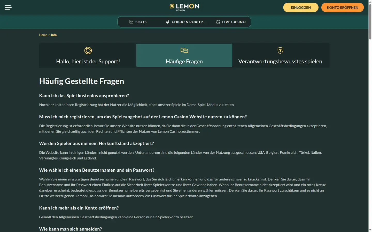Lemon Casino — Support and licensing