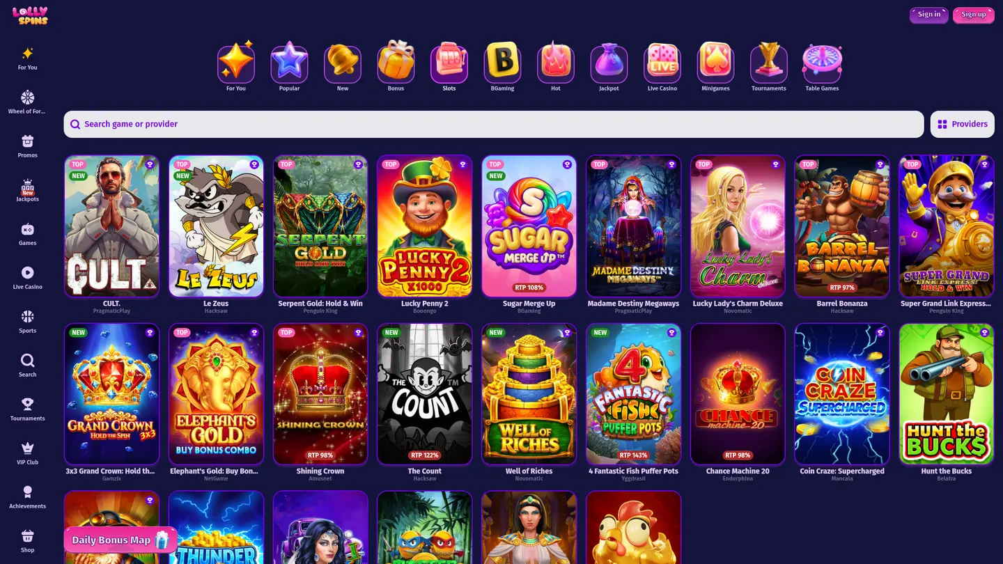 Lolly Spins Casino — Game lobby