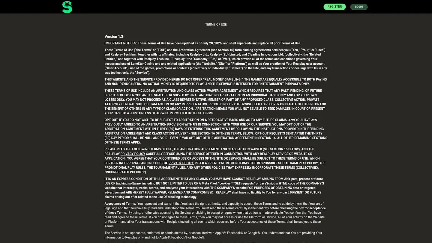 LoneStar Casino — Withdrawal terms