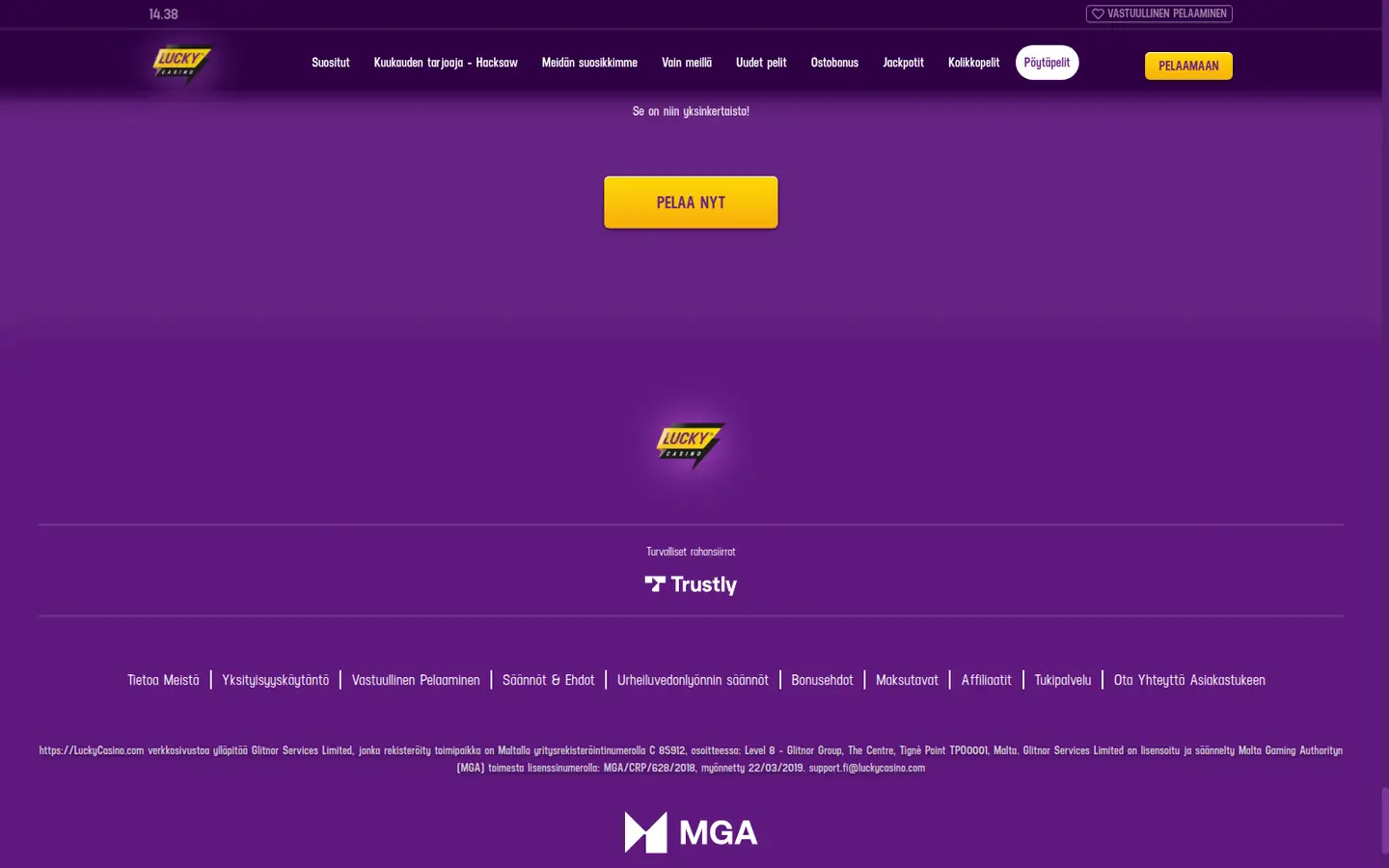 Lucky Casino — Payment methods and licensing