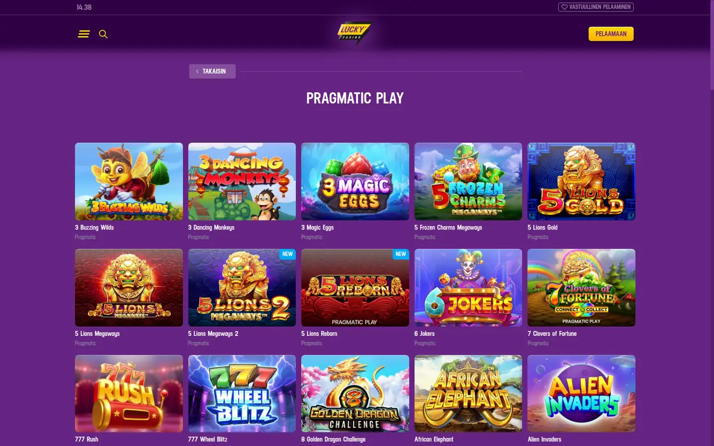 Lucky Casino — Game lobby