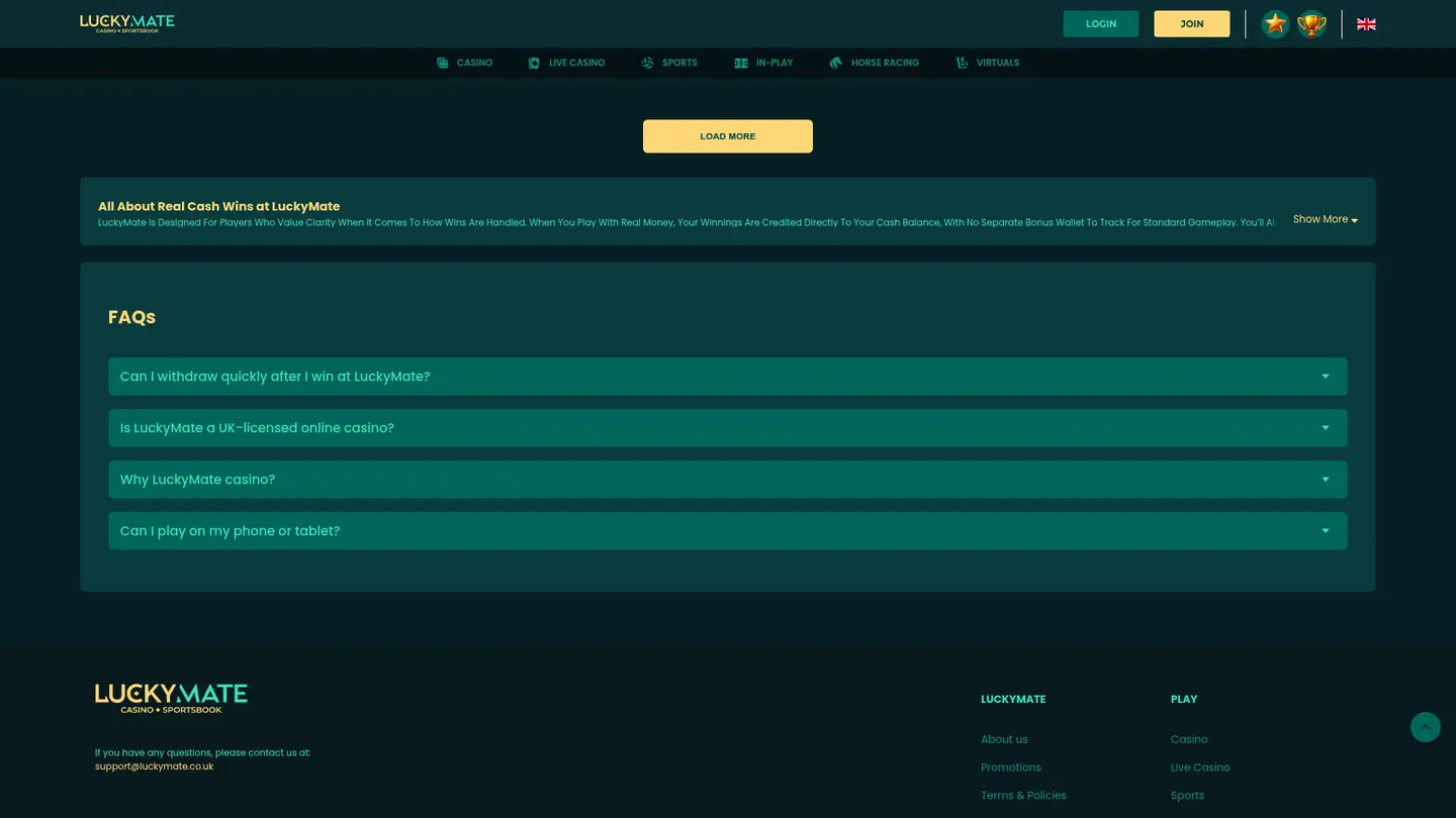 LuckyMate Casino — Payment methods and licensing