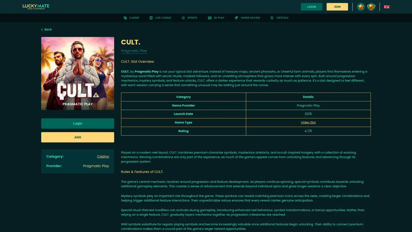 LuckyMate Casino — Game lobby