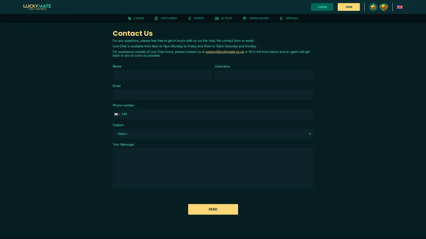 LuckyMate Casino — Support and licensing