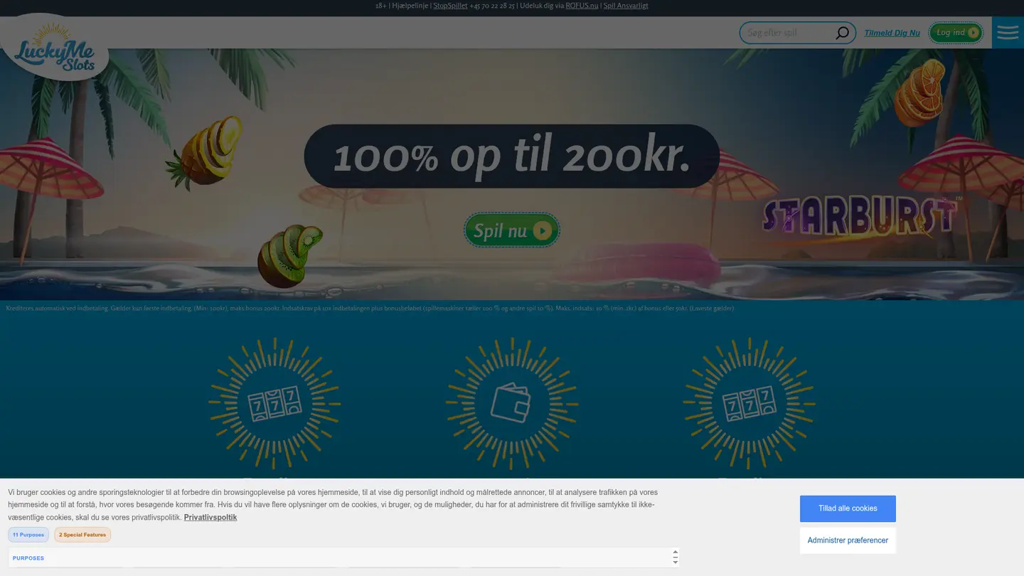 LuckyMe Slots Casino DK Review: 100 free spins on your first deposit