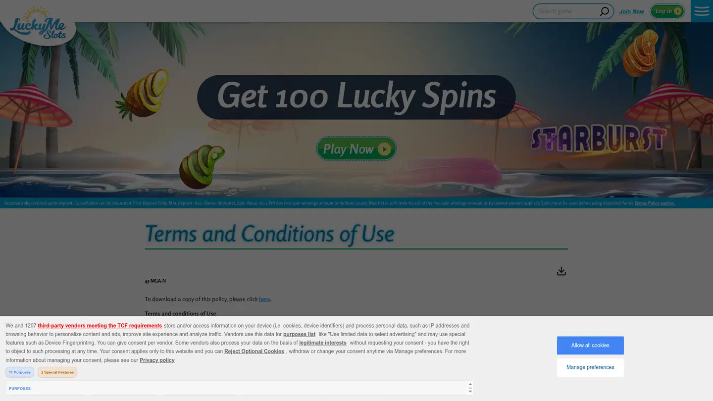 LuckyMe Slots Casino DK — Withdrawal terms
