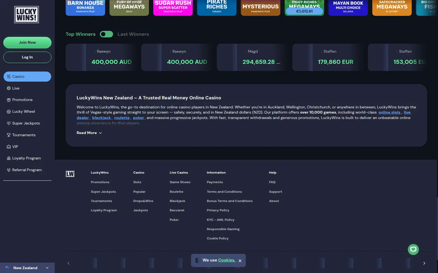 LuckyWins! Casino — Payment methods and licensing