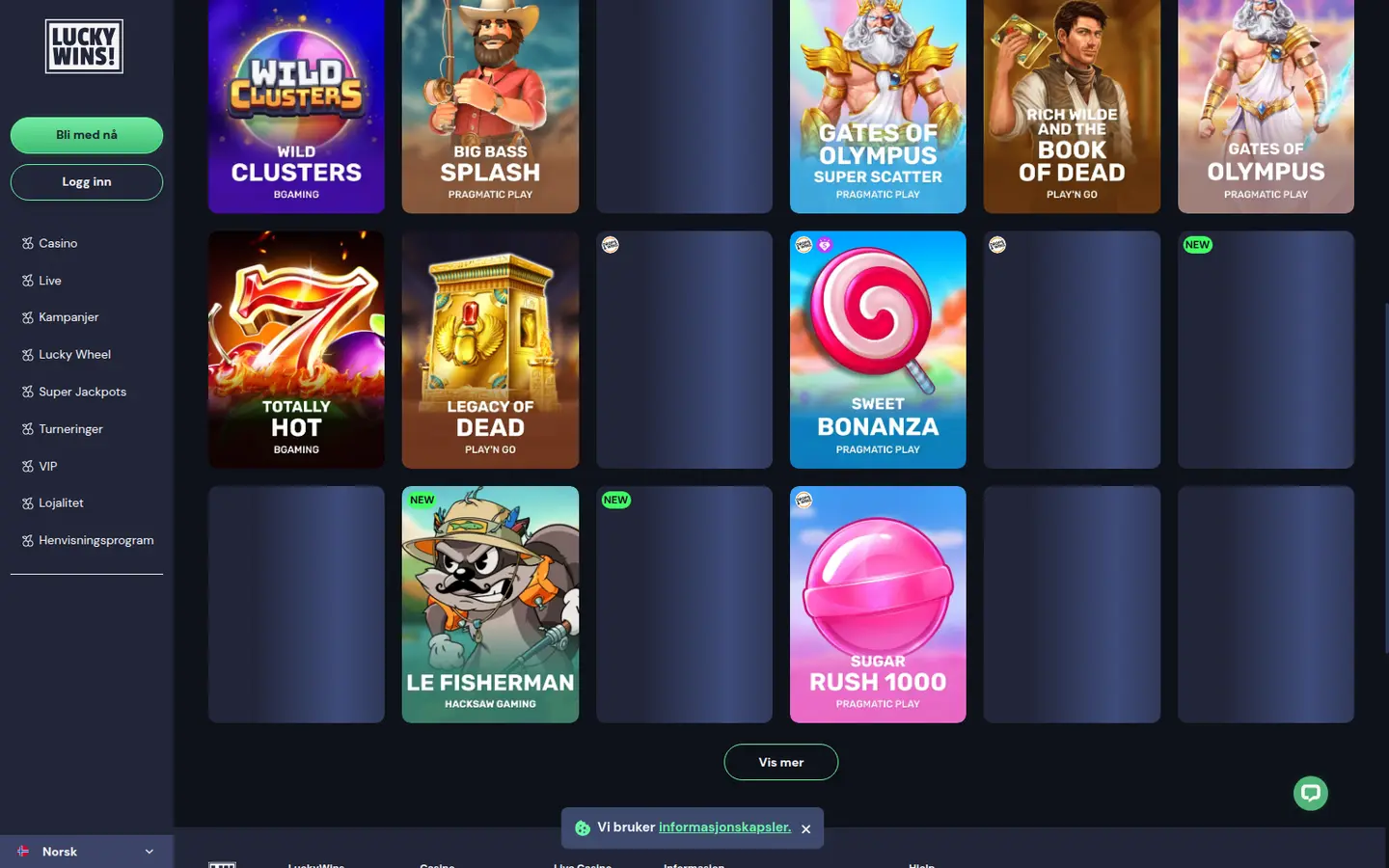 LuckyWins! Casino — More of the lobby