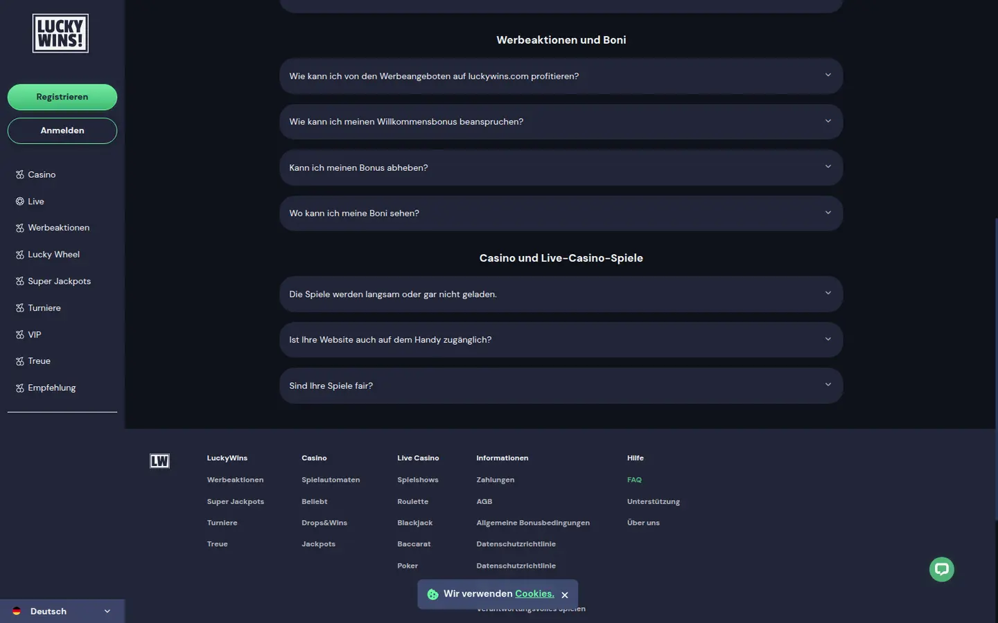 LuckyWins! Casino — Support in detail
