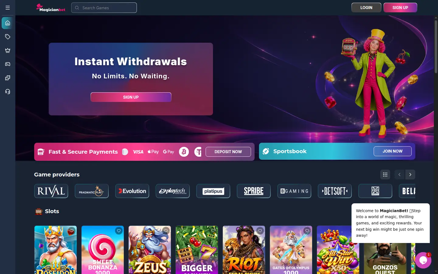 Magicianbet Casino — Payment methods and licensing