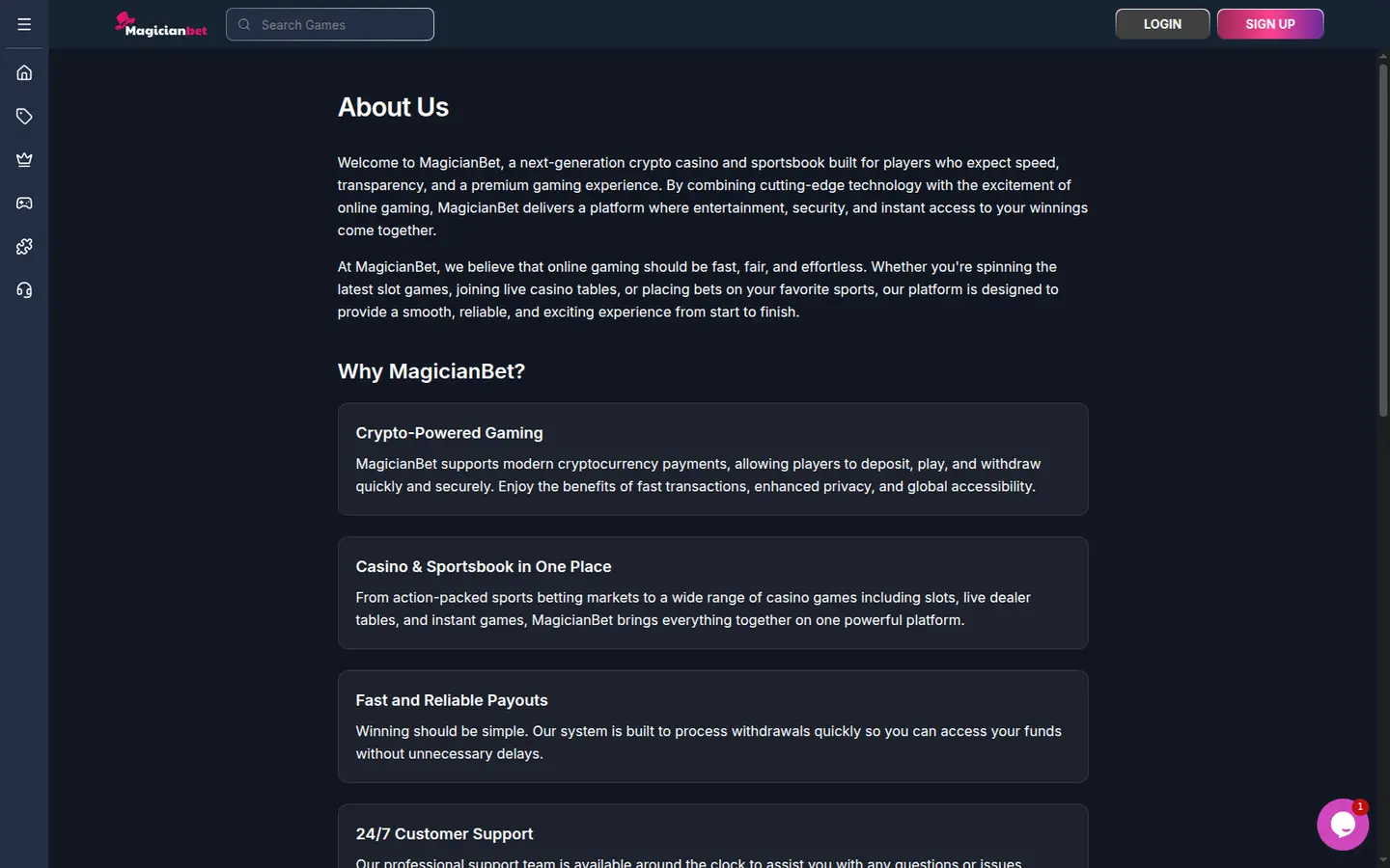 Magicianbet Casino — Support and licensing