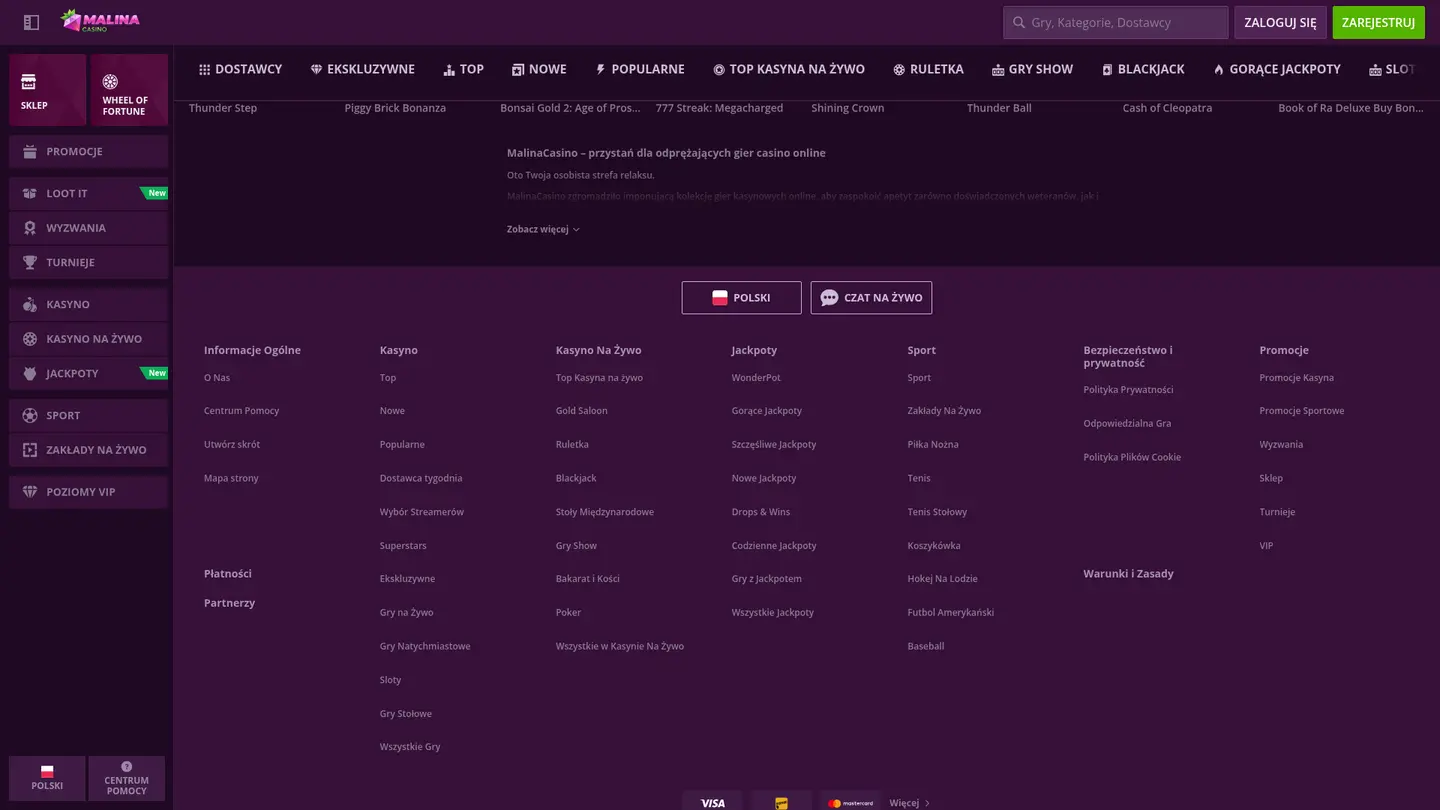 Malina Casino — Payment methods and licensing