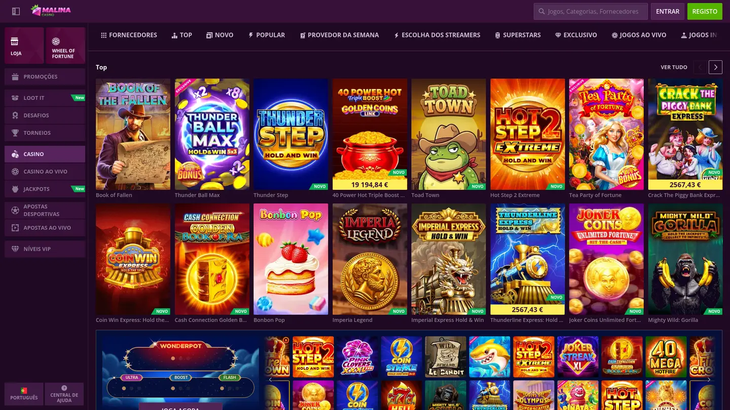 Malina Casino — Game lobby