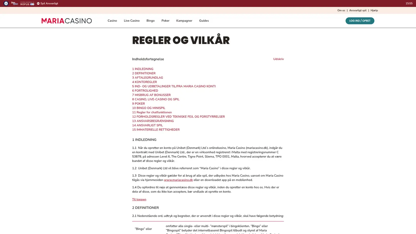 Maria Casino DK — Withdrawal terms