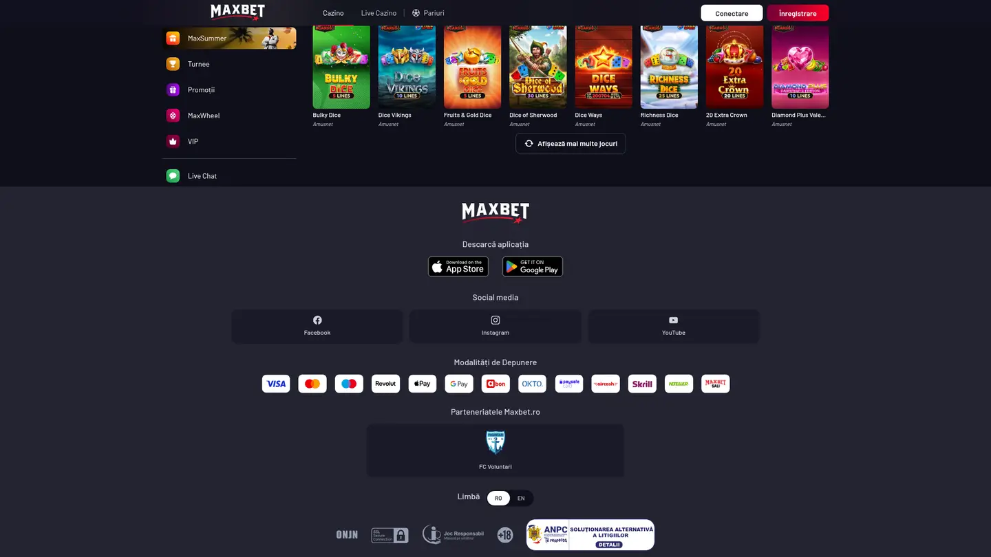 MaxBet Casino — More of the lobby
