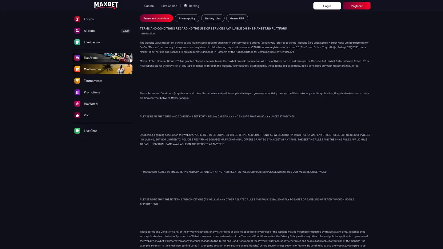 MaxBet Casino — Withdrawal terms