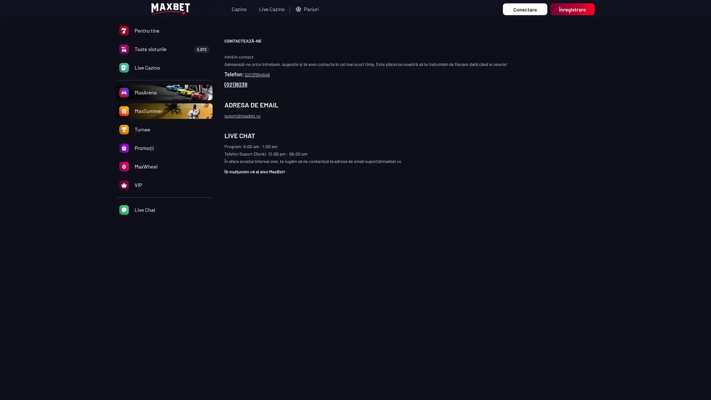 MaxBet Casino — Support and licensing