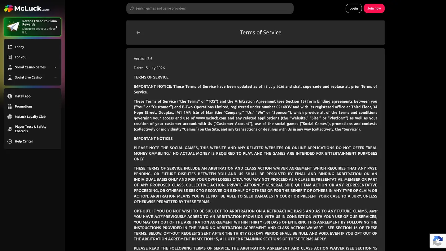 McLuck Casino — Withdrawal terms