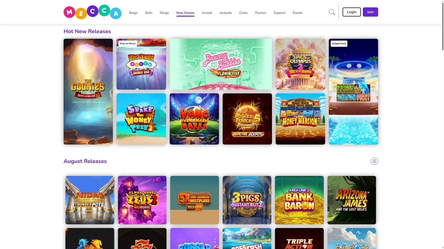 Mecca Bingo Casino — Game lobby