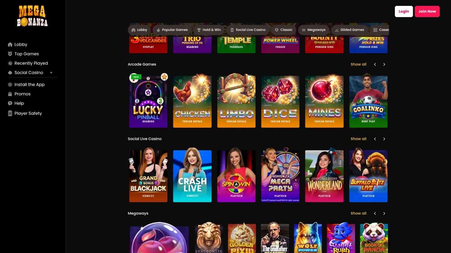 Mega Bonanza Casino — More of the lobby