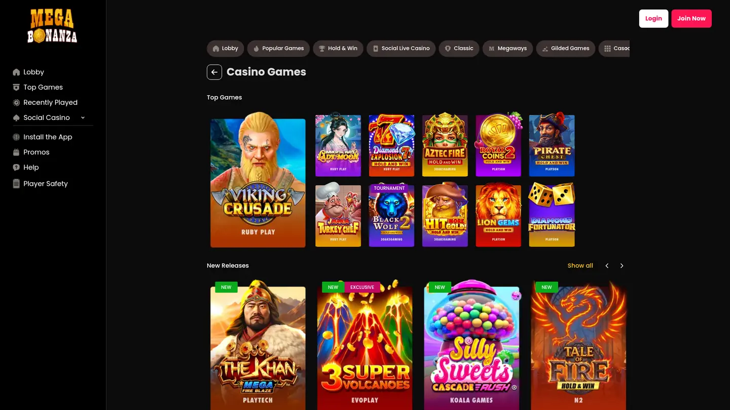 Mega Bonanza Casino — Game lobby