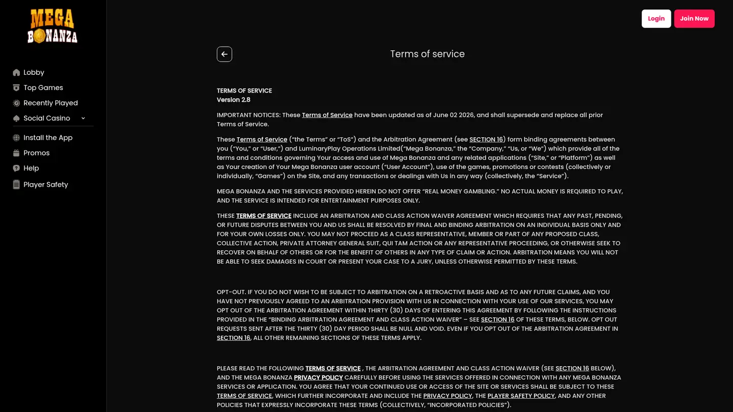 Mega Bonanza Casino — Withdrawal terms